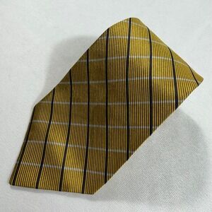 Lauren Ralph Lauren Necktie Gold Blue Plaid Silk Cotton USA Made Mens‎ 58"x3.75"